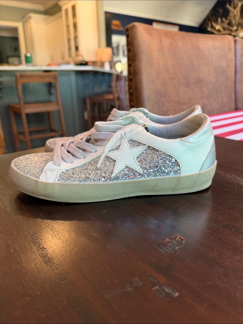 ShuShop White Glitter Star Sneakers